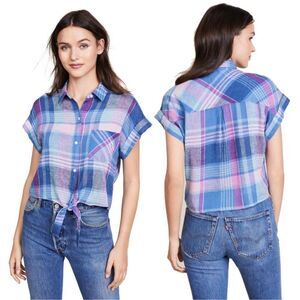 Rails Amelie Plaid Tie Front Button Down Shirt Size Large Short Sleeve